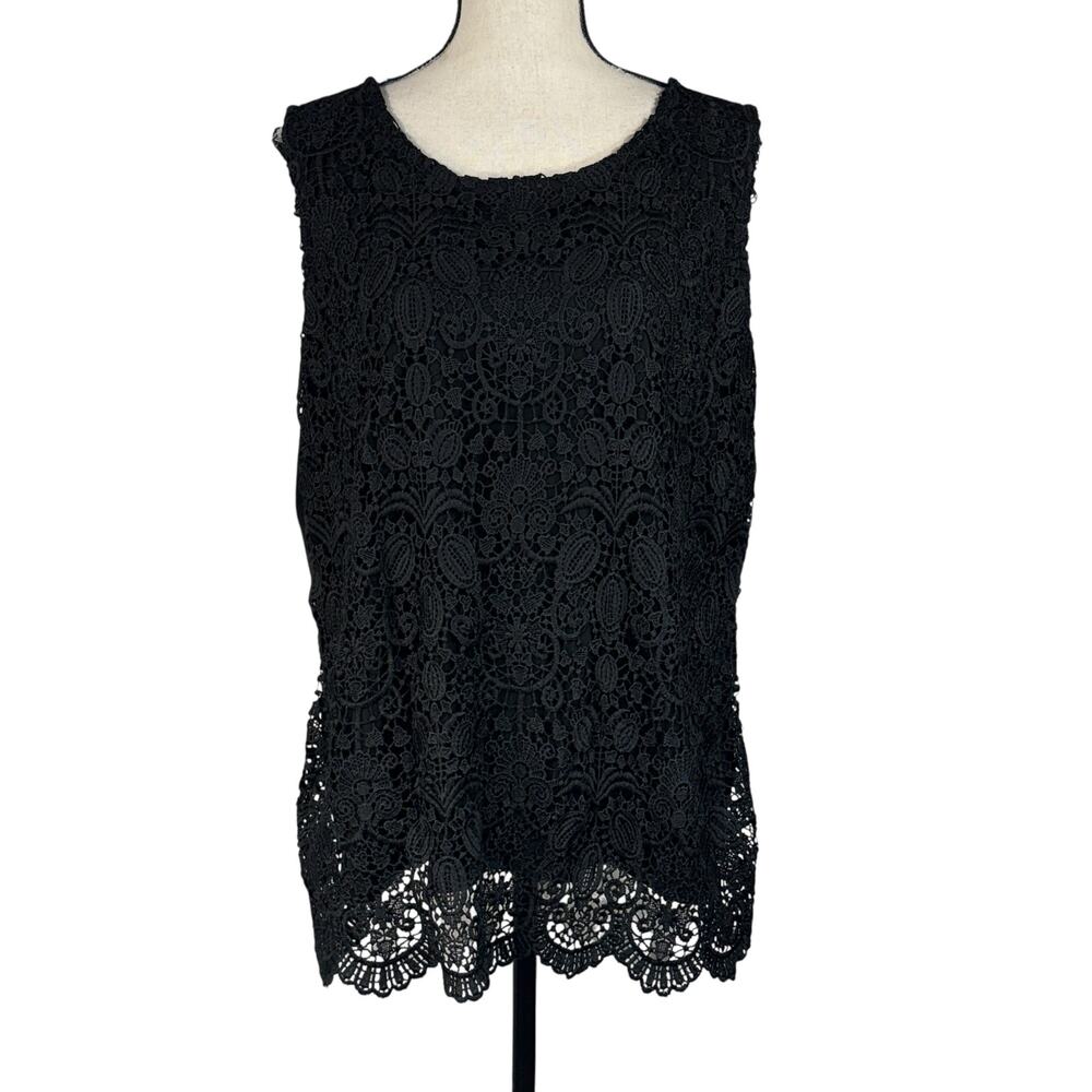 Susan Graver X-Large Top Crochet Overlay Sleeveless Stretch Pullover Scalloped